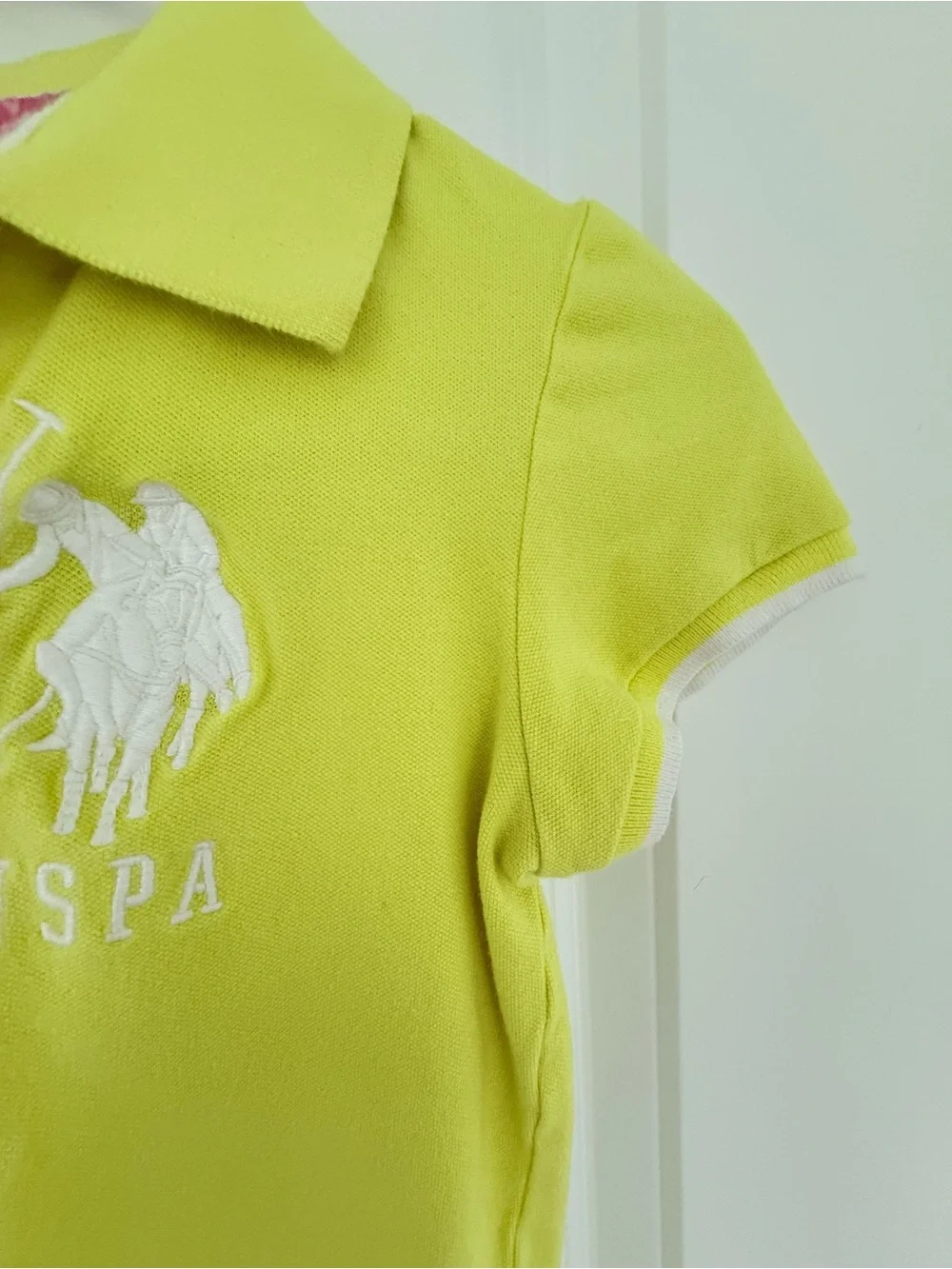 U.S. Polo Assn. Girls' Lime Yellow Polo Shirt with Pink Accent